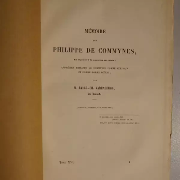 Mémoire sur Philippe de Commynes