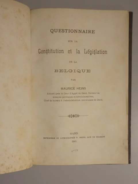 Questionnaire sur la Constitution et la Législation de la Belgique