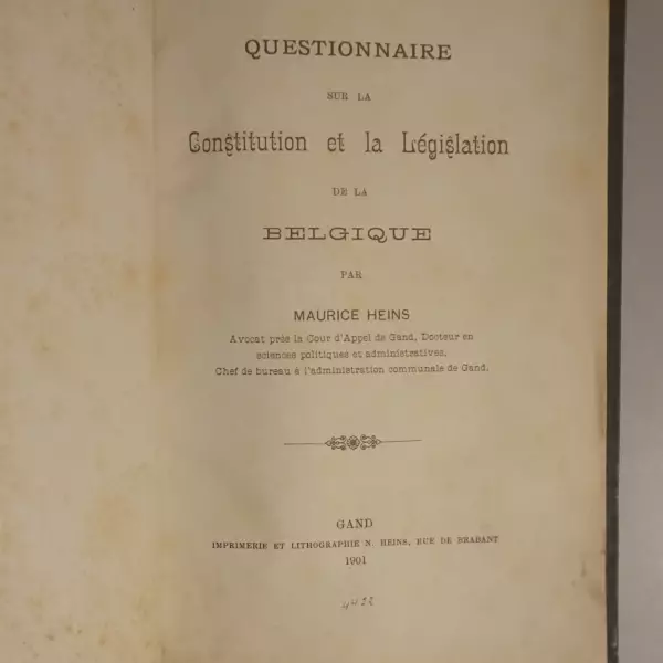 Questionnaire sur la Constitution et la Législation de la Belgique