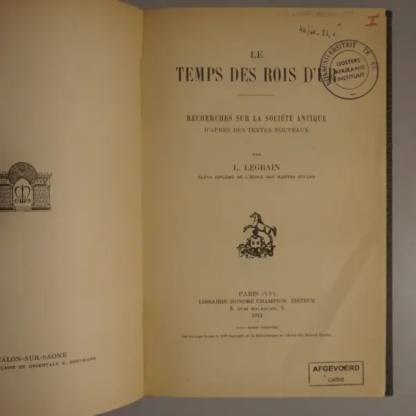 Le temps des rois d'Ur. Recherches sur la société antique d'après des textes nouveaux