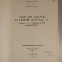 Inscriptions métriques de l'Égypte gréco-romaine. Recherches sur la poésie épigrammatique des grecs en Egypte