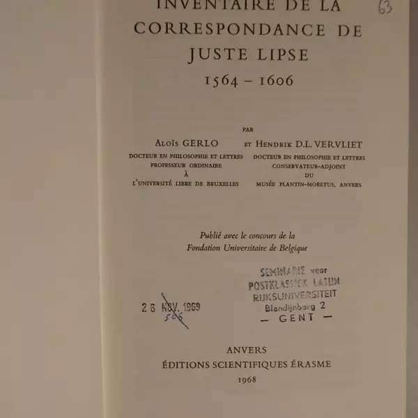 Inventaire de la correspondance de Juste Lipse 1564-1606