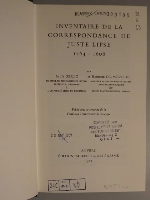 Inventaire de la correspondance de Juste Lipse 1564-1606