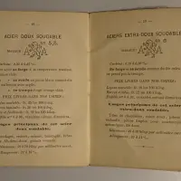 Album - Classification - Tarif des aciers fins soudables (brevetés) pour outils, coutellerie, taillanderies fines, cables, cordes, moulages, etc.