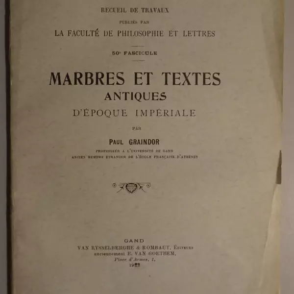 Marbres et Textes antiques d'époque impériale