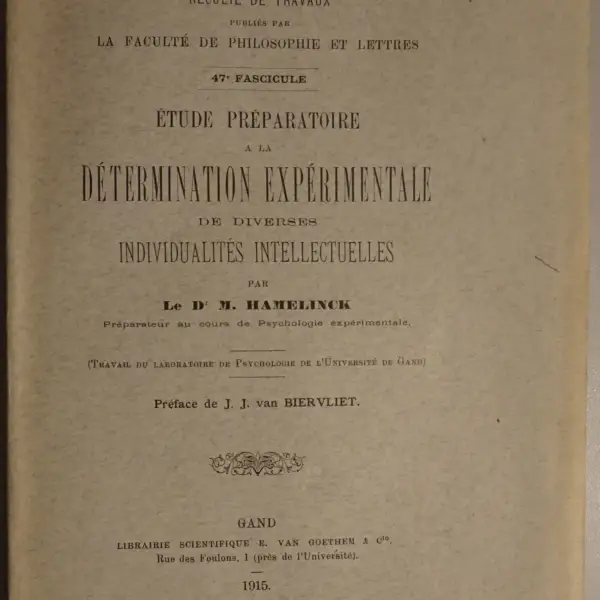 Étude préparatoire à la détermination expérimentale de diverses individualités intellectuelles