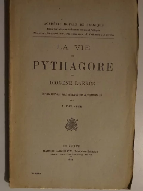 La vie de Pythagore de Diogène Laërce. Edition critique avec introduction & commentaire