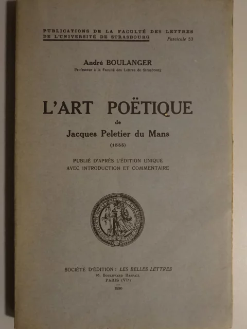 L'Art poëtique de Jacques Peletier du Mans (1555)