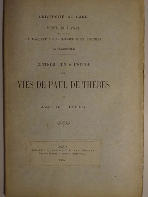 Contribution à l'étude des vies de Paul de Thèbes