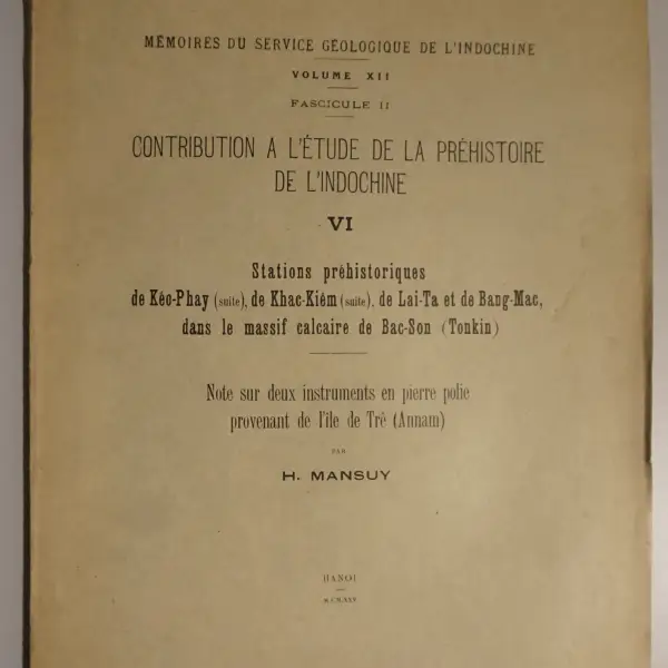 Contribution à l'étude de la préhistoire de l'Indochine VI.