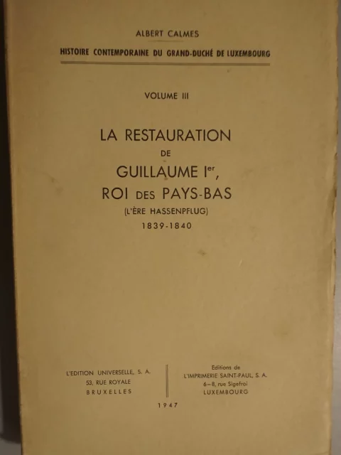 La Restauration de Guillaume Ier, Roi des Pays-Bas (L'Ère Hassenpflug) 1839-1840