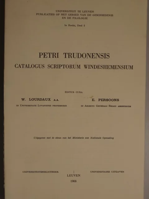 Petri Trudonensis Catalogus Scriptorum Windeshemensium