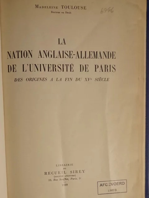 La nation anglaise-allemande de l'université de Paris des origines à la fin du XVe siècle